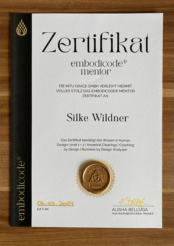 Silke Wildner, Zertifikat als Mentor im Bereich Human Design